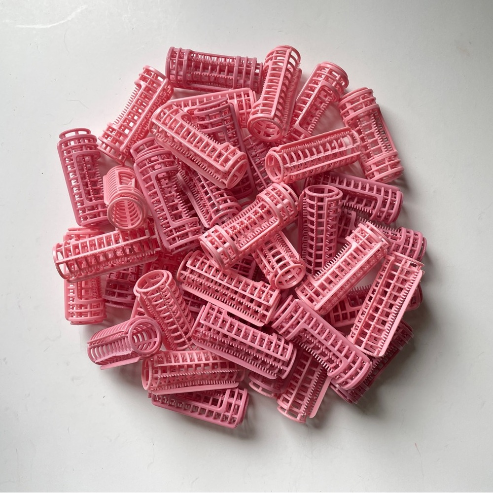 VINTAGE Pink Plastic Snap On Hair Roller Curler Rockabilly Overnight Curls 40